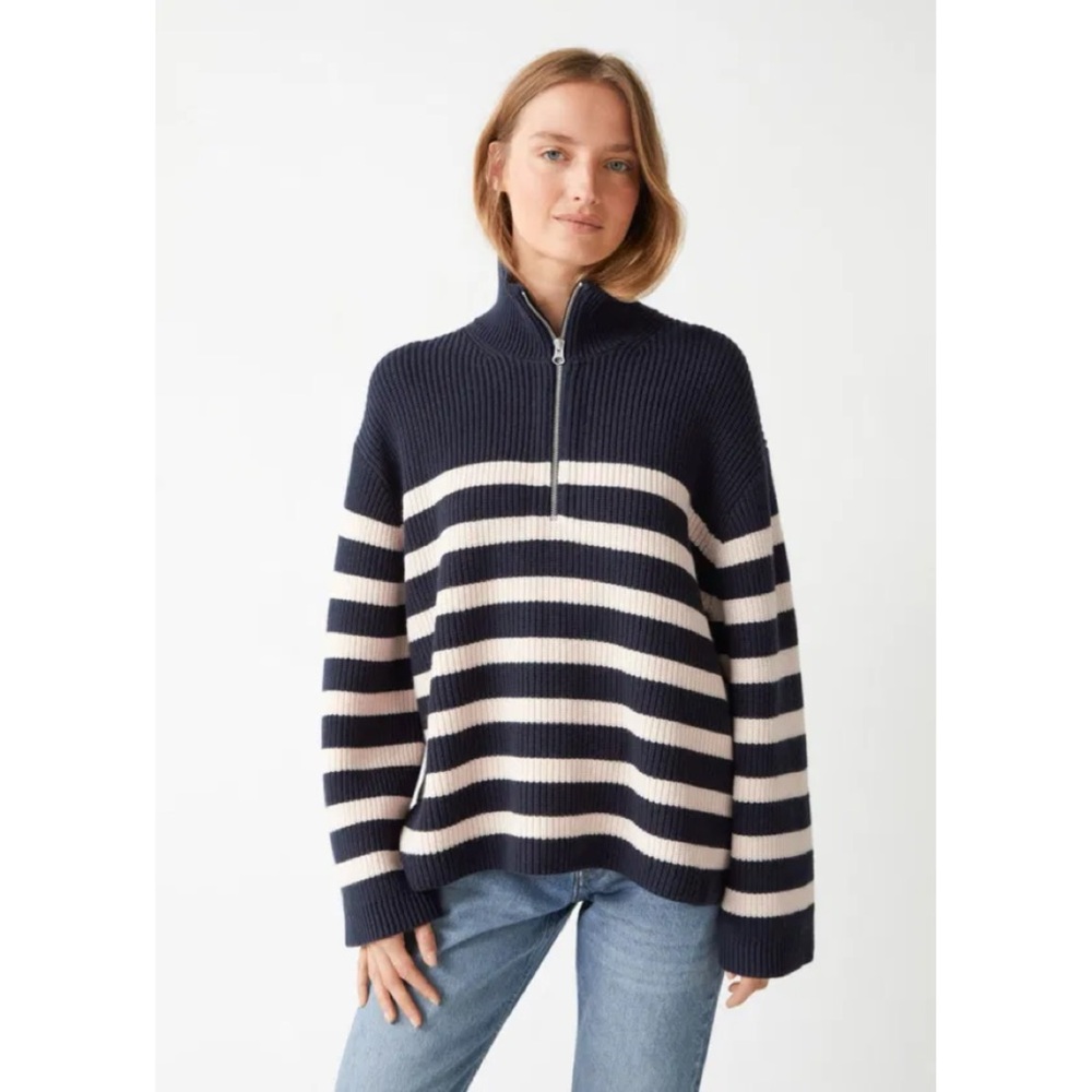 & Other Stories Half-Zip striped sweater